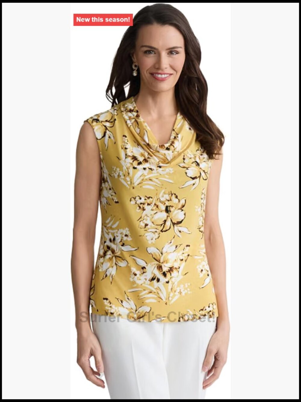 Cap Sleeve Cowl Neck Knit Top Floral Womens Blouse Work